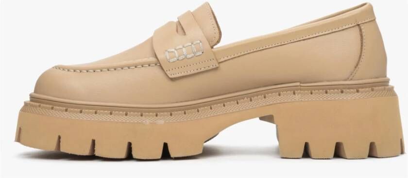Estro Dames Beige Leren Loafers Er00113814 Beige Dames