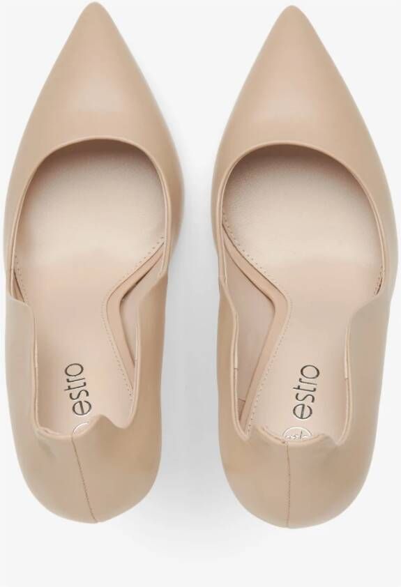 Estro Dames Beige Leren Geschulpte Hoge Hakken Beige Dames