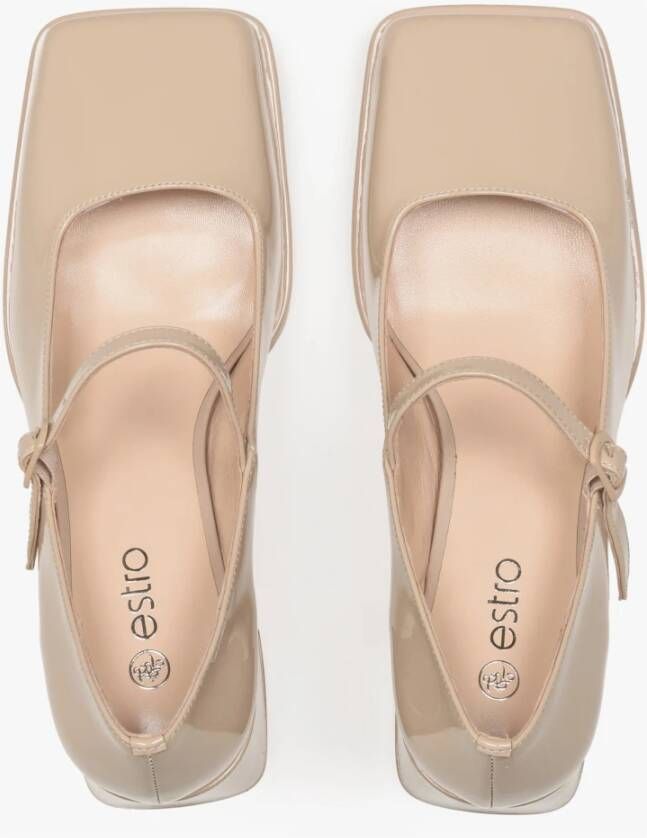 Estro Dames Beige Mary Jane Pumps gemaakt van Echt Lakleer Er00114678 Beige Dames