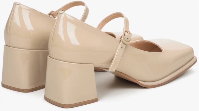 Estro Dames Beige Mary Jane Pumps gemaakt van Echt Lakleer Er00114678 Beige Dames