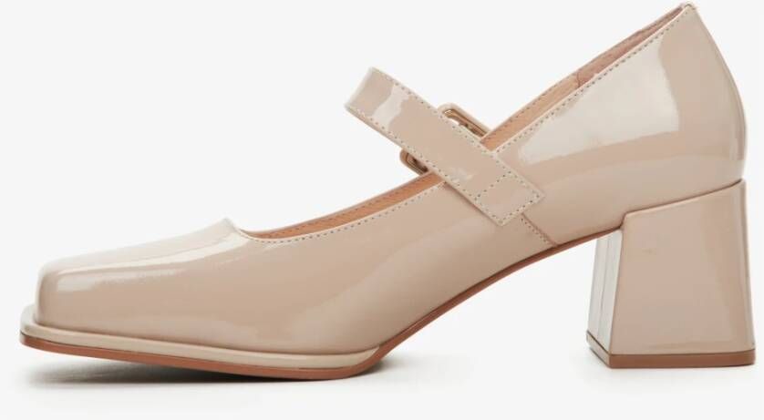 Estro Dames Beige Mary Jane Pumps gemaakt van Patent Echt Leer Er00114168 Beige Dames