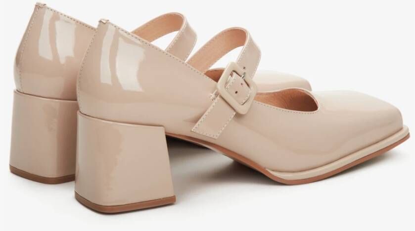 Estro Dames Beige Mary Jane Pumps gemaakt van Patent Echt Leer Er00114168 Beige Dames