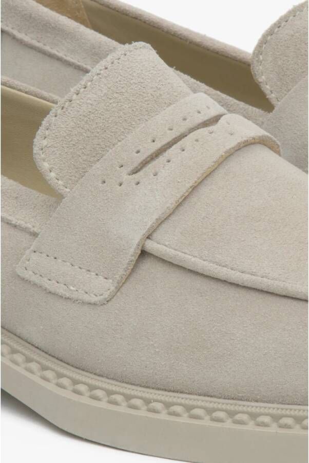 Estro Beige Penny Loafers voor vrouwen gemaakt van Premium Italiaans Echt Velours