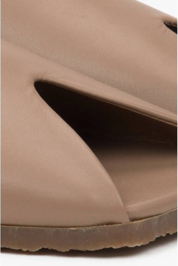 Estro Beige Slide Sandalen voor Dames gemaakt van Italiaans Echt Leer