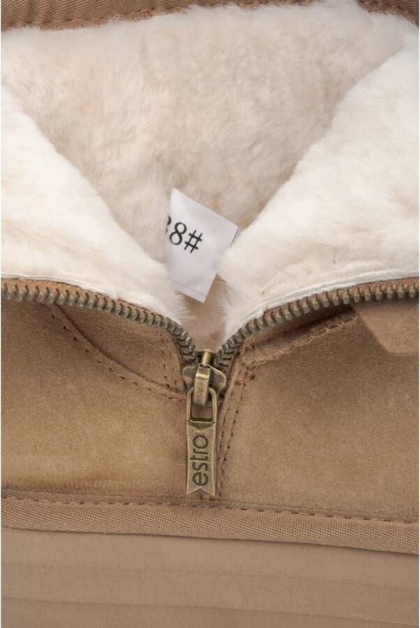 Estro Beige Snowboots voor dames gemaakt van Echt Velours met een Bontvoering