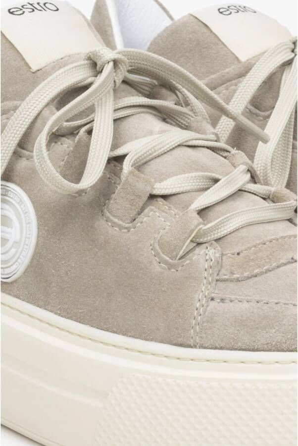 Estro Beige Velours Platform Sneakers Beige Dames