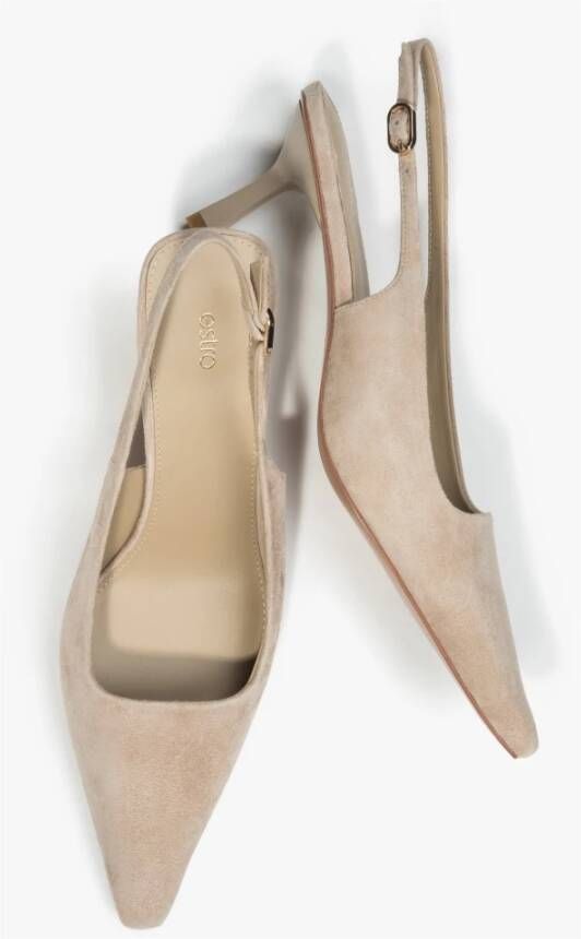 Estro Beige Velours Slingback Pumps met Lage Hak