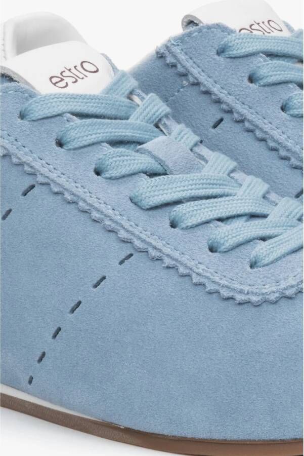 Estro Blauwe Zachte Velours Sneakers met Lage Zool
