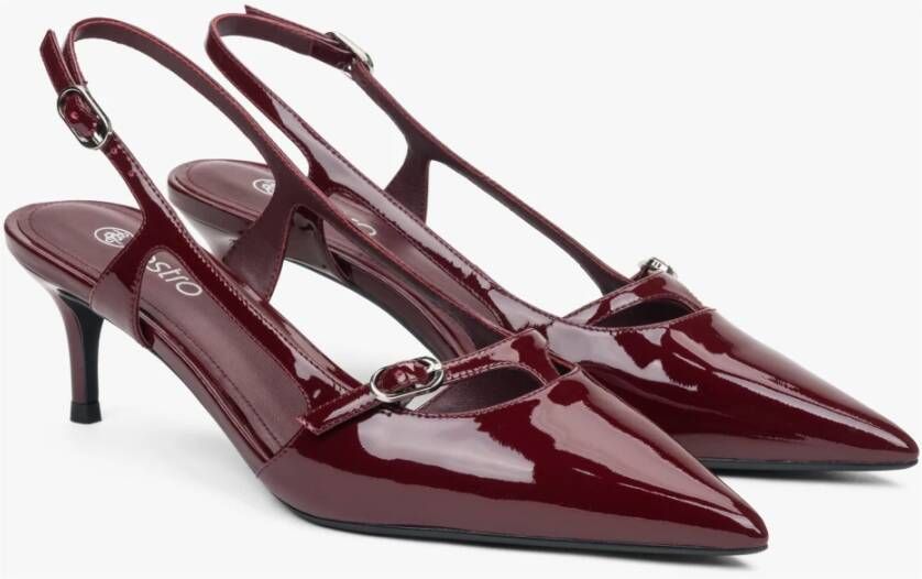 Estro Bourgondisch leren slingback lage hak pumps voor dames Red Dames