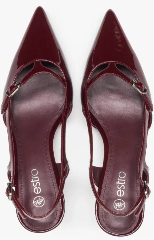 Estro Bourgondisch leren slingback lage hak pumps voor dames Red Dames