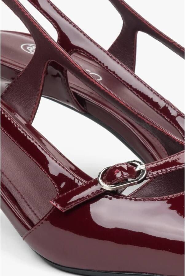 Estro Bourgondisch leren slingback lage hak pumps voor dames Red Dames