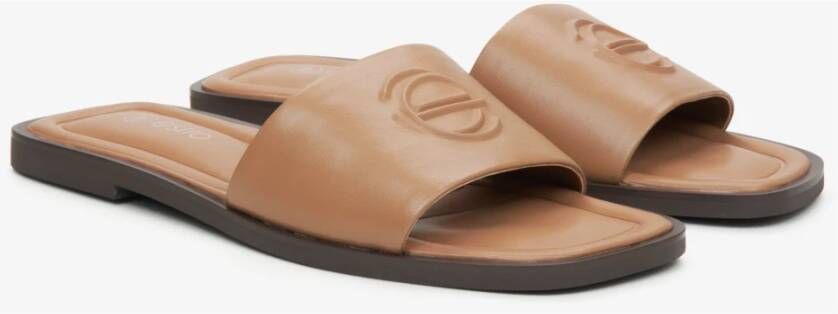 Estro Dames Bruin Leren Slides Er00115489 Brown Dames
