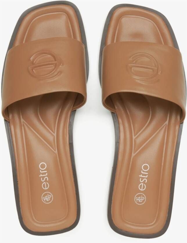 Estro Dames Bruin Leren Slides Er00115489 Brown Dames