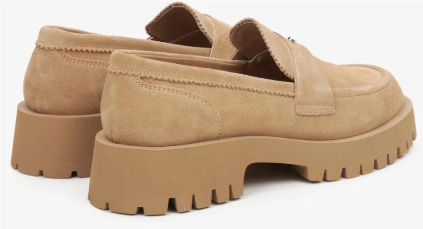 Estro Dames Bruine Loafers met een Chunky Sole gemaakt van Echt Velours Brown Dames
