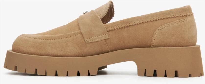 Estro Dames Bruine Loafers met een Chunky Sole gemaakt van Echt Velours Brown Dames