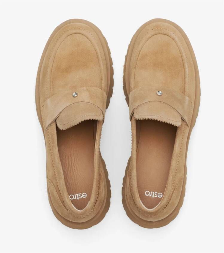 Estro Dames Bruine Loafers met een Chunky Sole gemaakt van Echt Velours Brown Dames