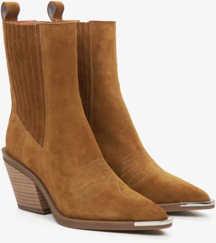 Estro Dames Bruine Cowboy Laarzen gemaakt van Italiaans Echt Velours Er00115838 Brown Dames