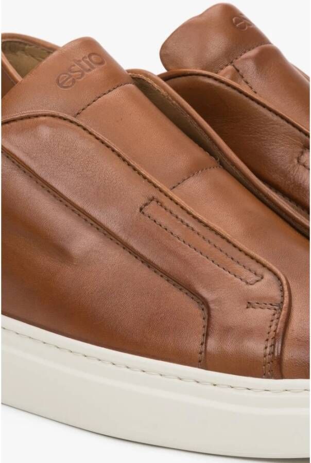 Estro Bruine lage sneakers voor heren gemaakt van Italiaans echt leer