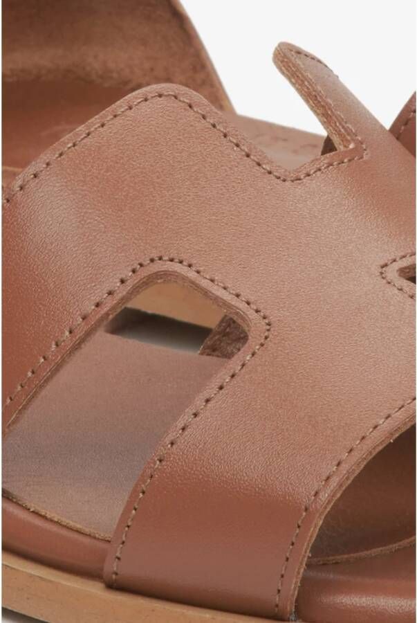 Estro Bruine Leren Sandalen voor Vrouwen