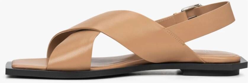 Estro Dames Bruin Leren Sandalen met Zachte Banden Er00114731 Brown Dames