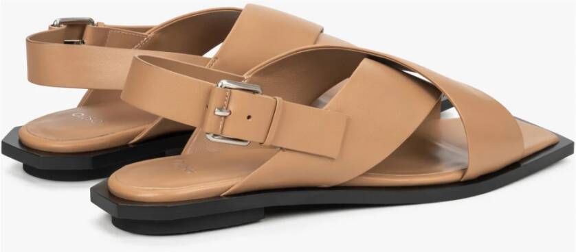 Estro Dames Bruin Leren Sandalen met Zachte Banden Er00114731 Brown Dames