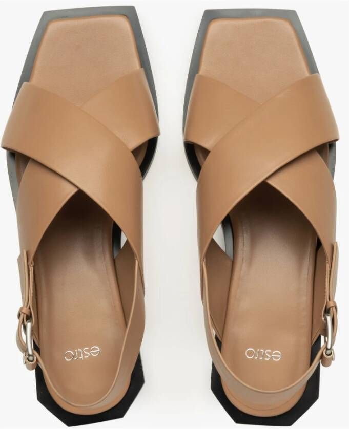 Estro Dames Bruin Leren Sandalen met Zachte Banden Er00114731 Brown Dames
