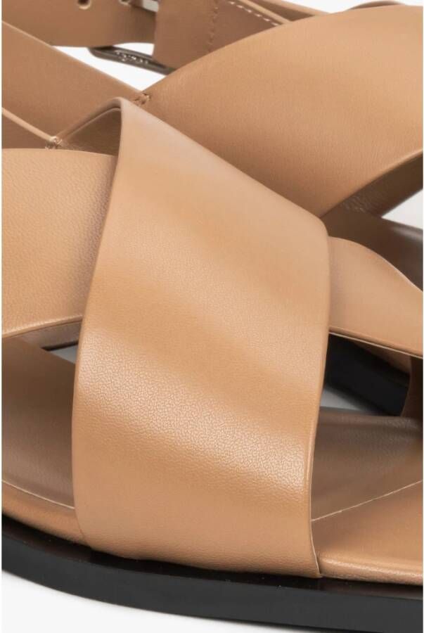 Estro Dames Bruin Leren Sandalen met Zachte Banden Er00114731 Brown Dames