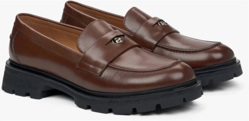 Estro Bruine loafers voor dames gemaakt van echt leer Brown Dames