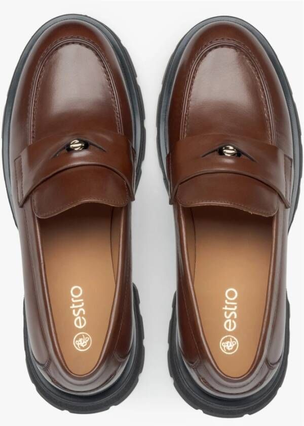 Estro Bruine loafers voor dames gemaakt van echt leer Brown Dames
