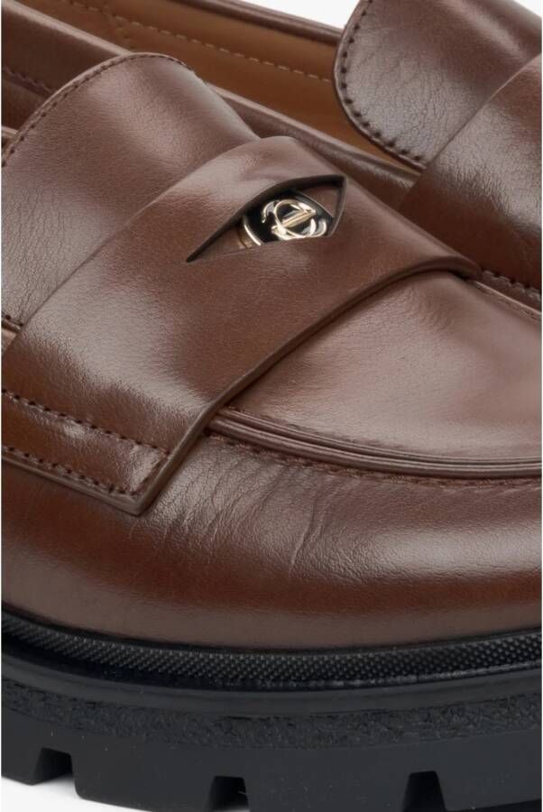 Estro Bruine loafers voor dames gemaakt van echt leer Brown Dames
