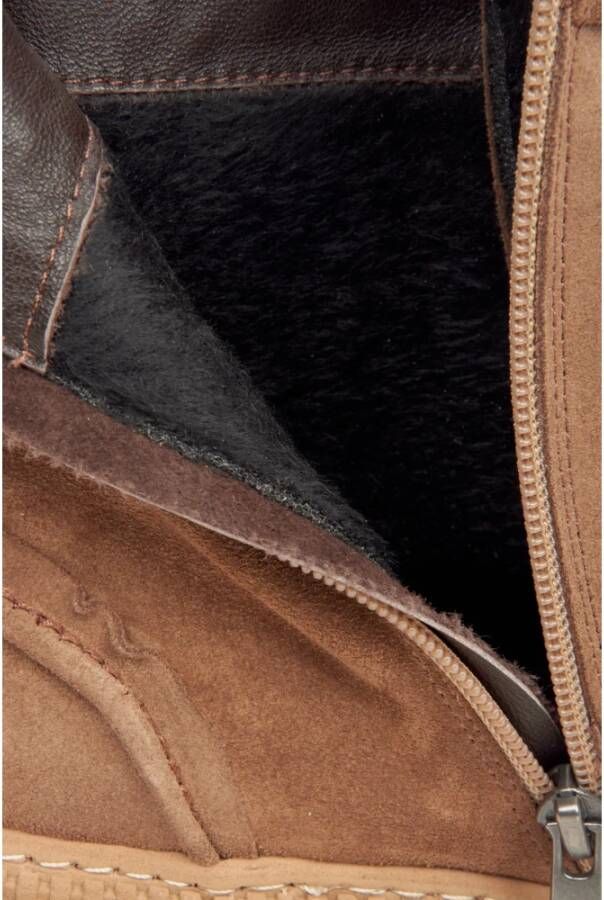 Estro Dames Bruine Enkellaarzen gemaakt van Echt Velours met Decoratieve Band Brown Dames