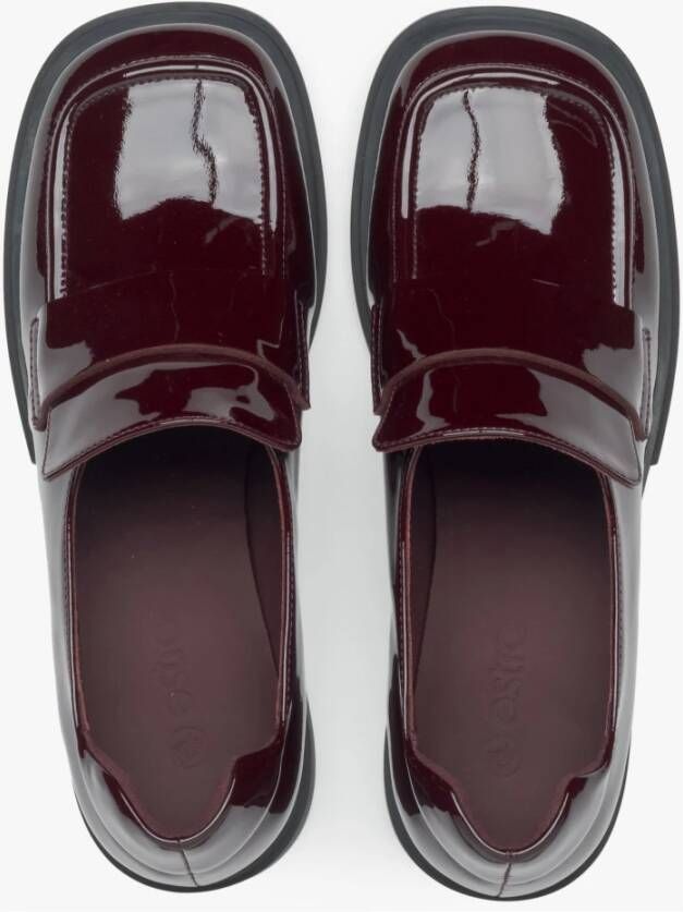Estro Burgundy Loafers voor dames gemaakt van Patent Echt Leer Red Dames