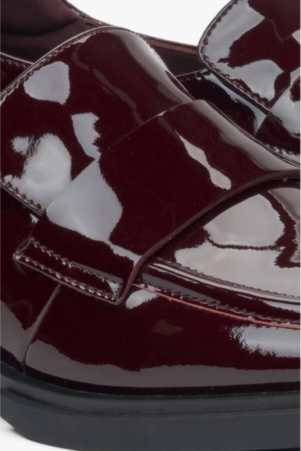 Estro Burgundy Loafers voor dames gemaakt van Patent Echt Leer Red Dames