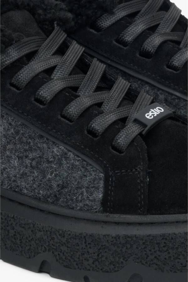 Estro Dames Bont Gevoerde Zwarte Winter Sneakers gemaakt van Echt Velours