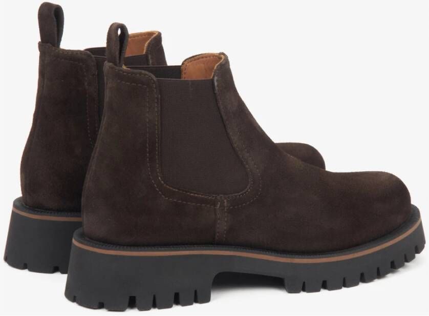 Estro Dames Donkerbruine Chelsea-laarzen gemaakt van Premium Italiaans Echt Velours Brown Dames