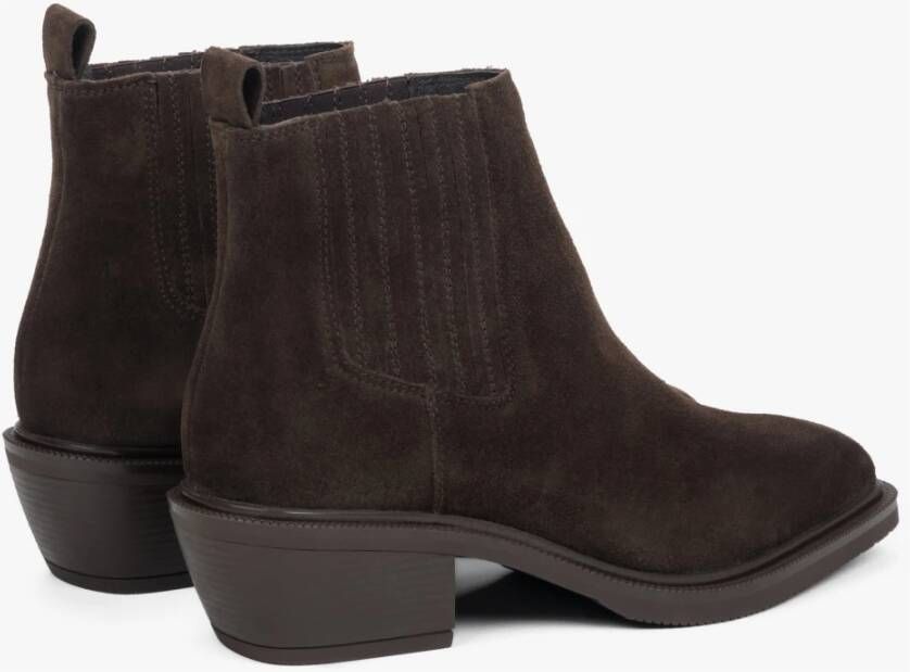 Estro Dames Lage Donkerbruine Cowboy Laarzen gemaakt van Premium Italiaans Echt Velours