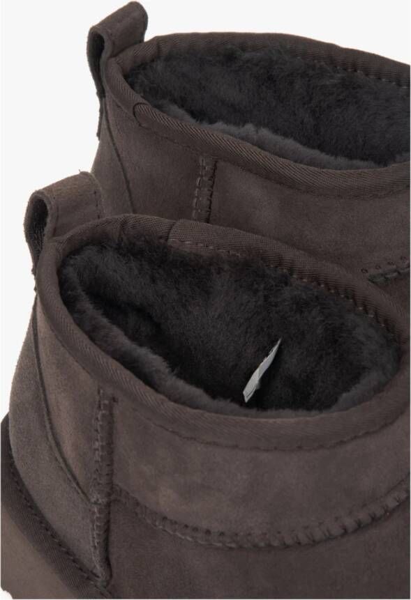 Estro Dames Lage Donkerbruine Snowboots gemaakt van Echt Velours met een Bontvoering