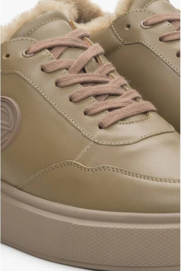 Estro Dames Sand Beige High-Top Winter Sneakers met Leer en Bont