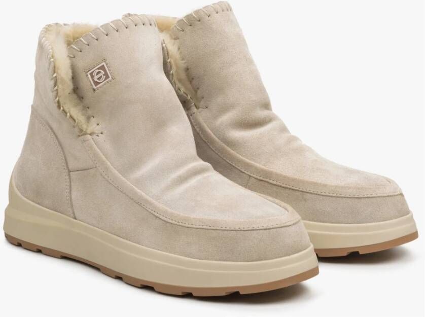 Estro Dames Sand Beige Snowboots met Suède & Echt Bont Beige Dames