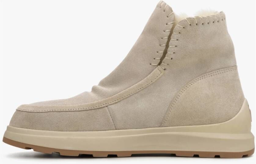 Estro Dames Sand Beige Snowboots met Suède & Echt Bont Beige Dames