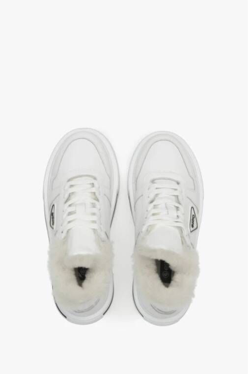 Estro Dames Witte Leren Lage Sneakers met Bontvoering voor Winter Er00111981