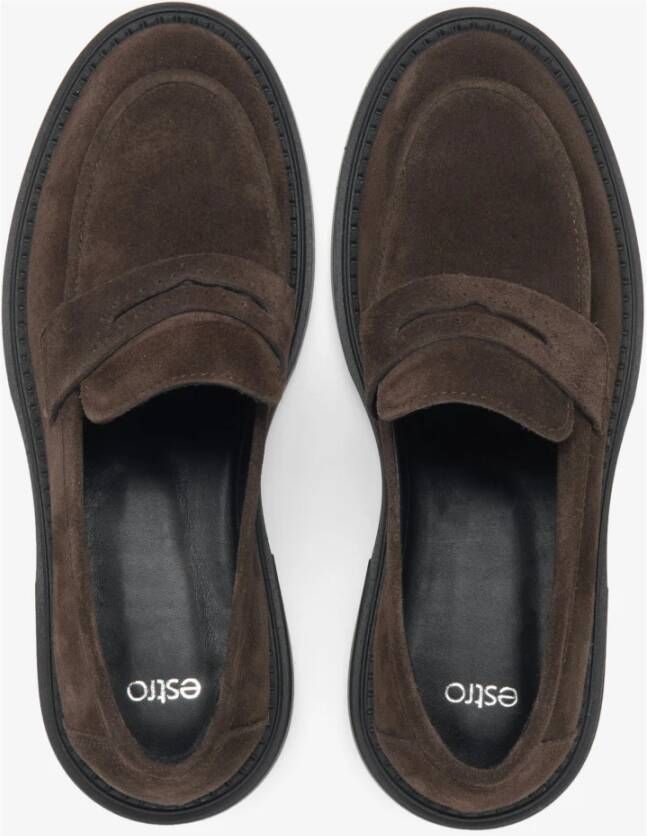 Estro Donkerbruine Penny Loafers voor dames gemaakt van echt velours Brown Dames
