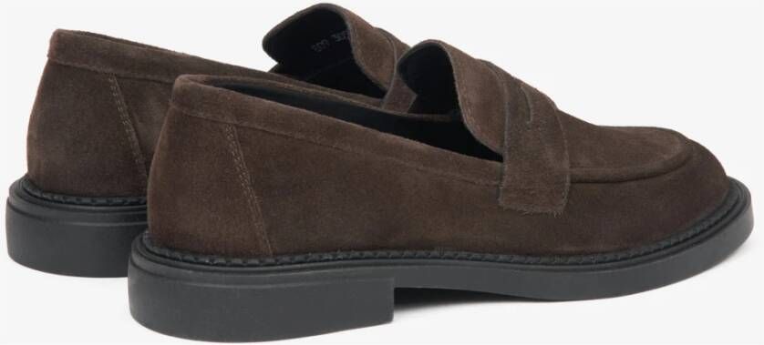 Estro Donkerbruine Penny Loafers voor dames gemaakt van echt velours Brown Dames