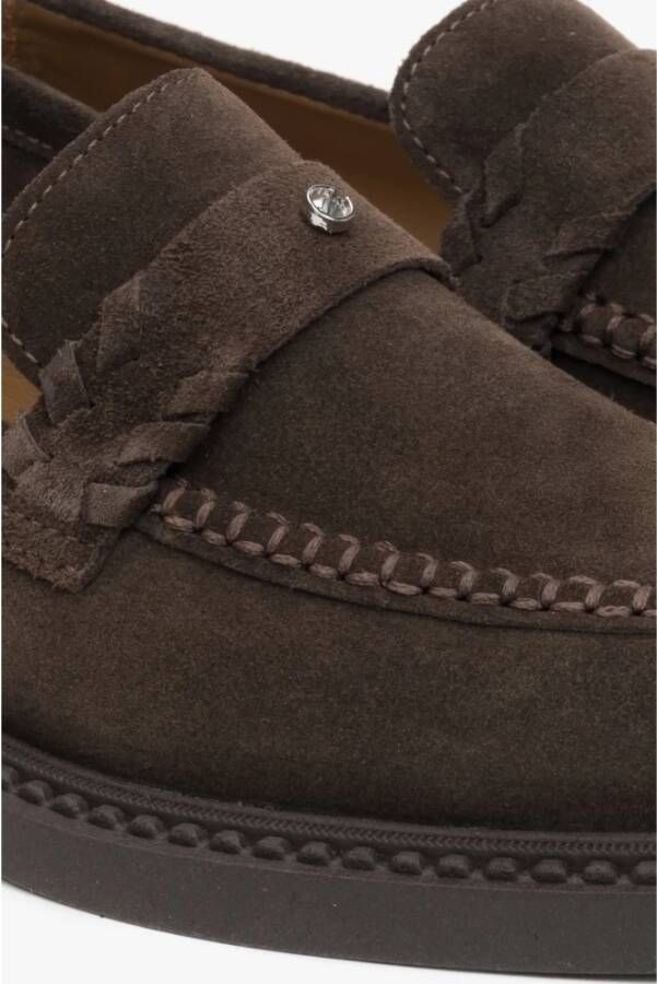 Estro Donkerbruine Penny Loafers voor dames gemaakt van Premium Italiaans echt velours