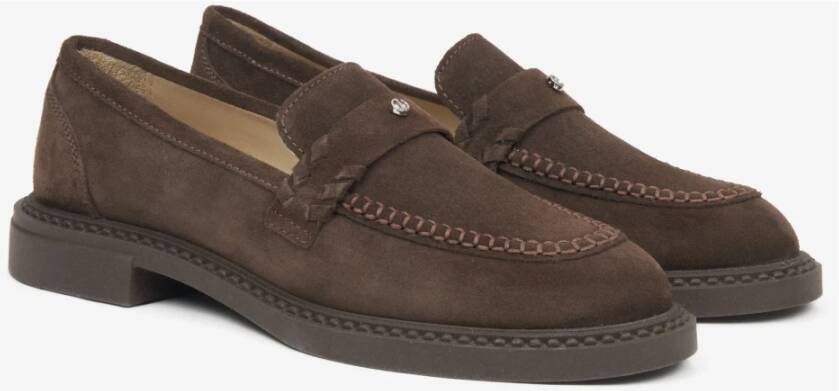 Estro Donkerbruine Penny Loafers voor dames gemaakt van Premium Italiaans Echt Velours Brown Dames