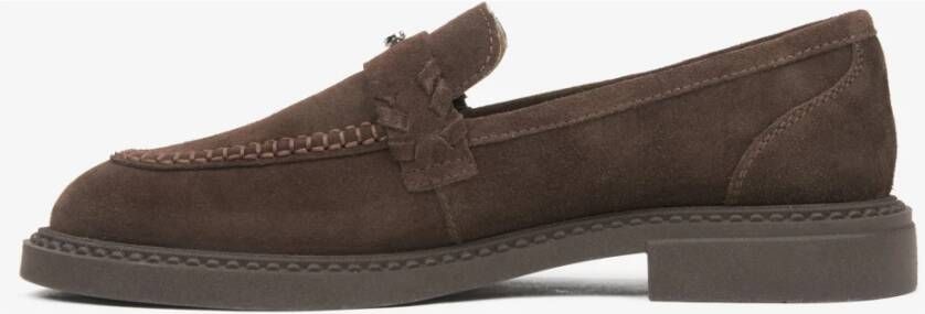 Estro Donkerbruine Penny Loafers voor dames gemaakt van Premium Italiaans Echt Velours Brown Dames