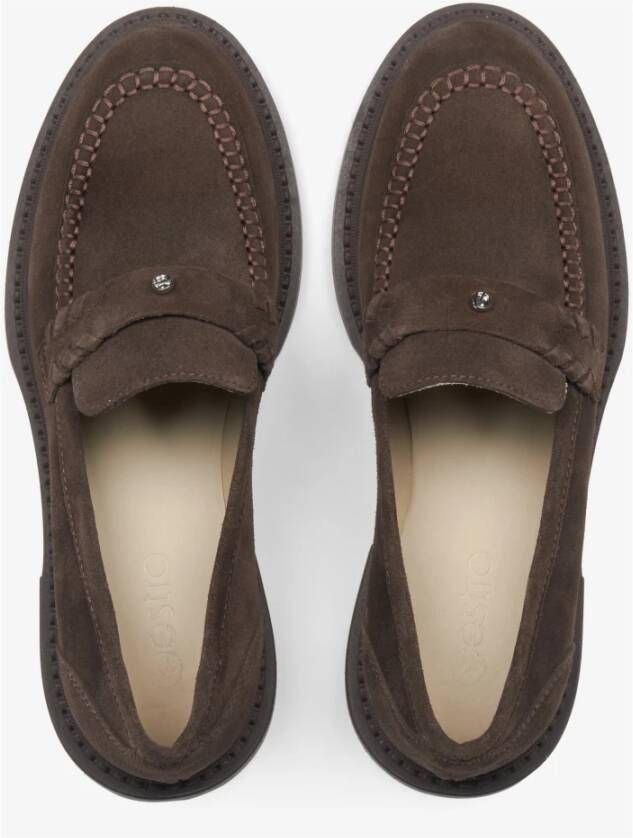 Estro Donkerbruine Penny Loafers voor dames gemaakt van Premium Italiaans Echt Velours Brown Dames