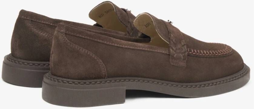 Estro Donkerbruine Penny Loafers voor dames gemaakt van Premium Italiaans Echt Velours Brown Dames