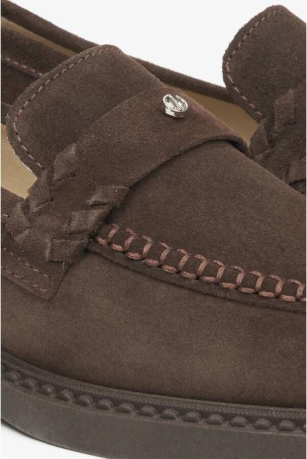 Estro Donkerbruine Penny Loafers voor dames gemaakt van Premium Italiaans Echt Velours Brown Dames