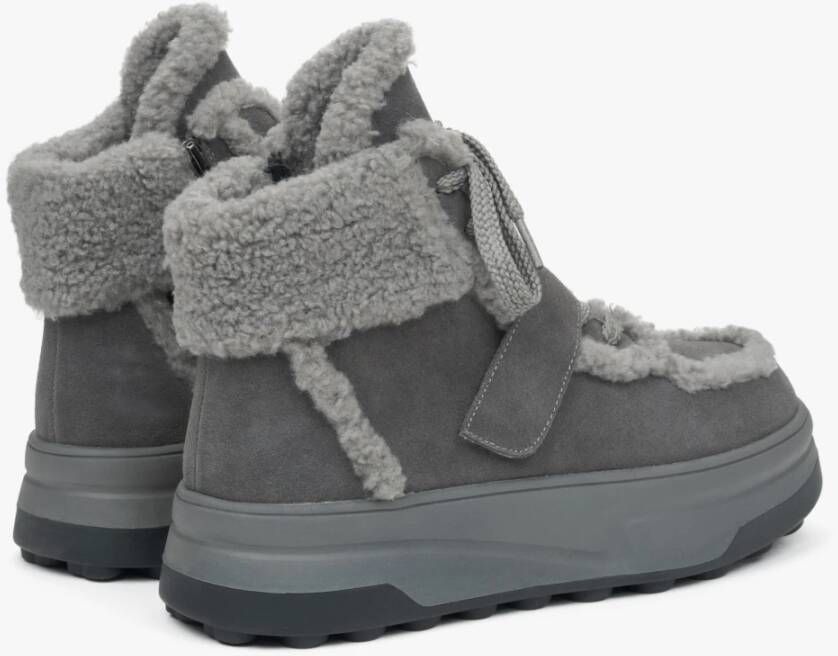 Estro Donkergrijze fluwelen enkellaarsjes voor dames voor de winter met wollen voering Gray Dames